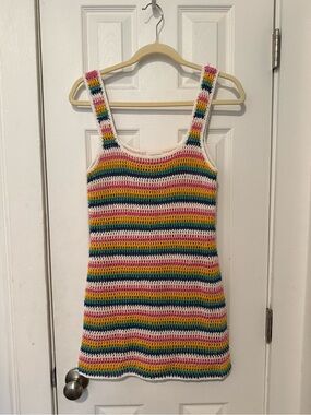 Lovers + Friends Multicolor Striped Crochet Tank Dress cover up